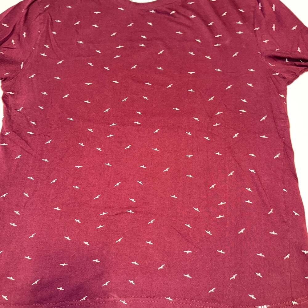 Denim & Flower Mens Burgundy Short Sleeve Seagulls Birds Casual T-Shirt Size XL